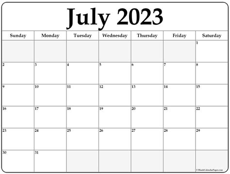 Blank Calendar Template July 2022